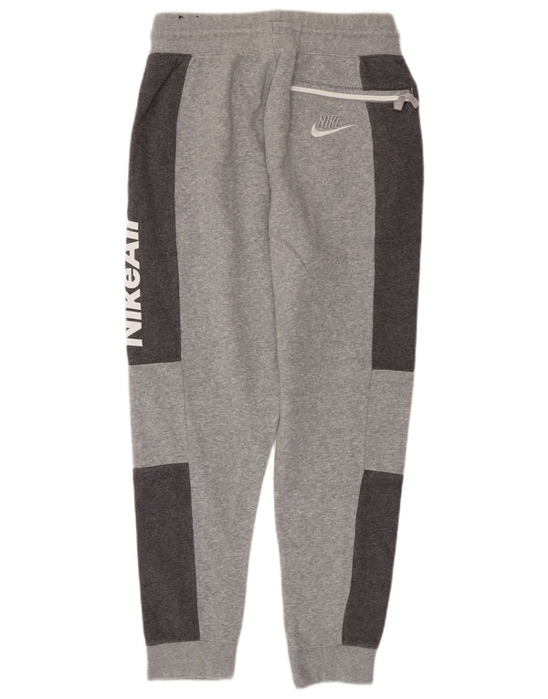 Męskie spodnie dresowe Nike z grafiką, małe, szare, z blokami kolorów, bawełniane