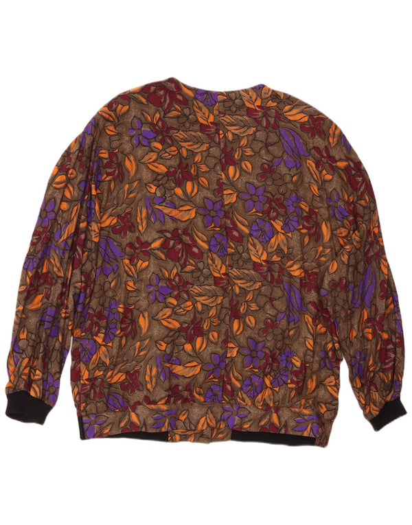 Damska bluzka koszulowa VINTAGE UK 20 2XL Brązowa wiskoza w kwiaty