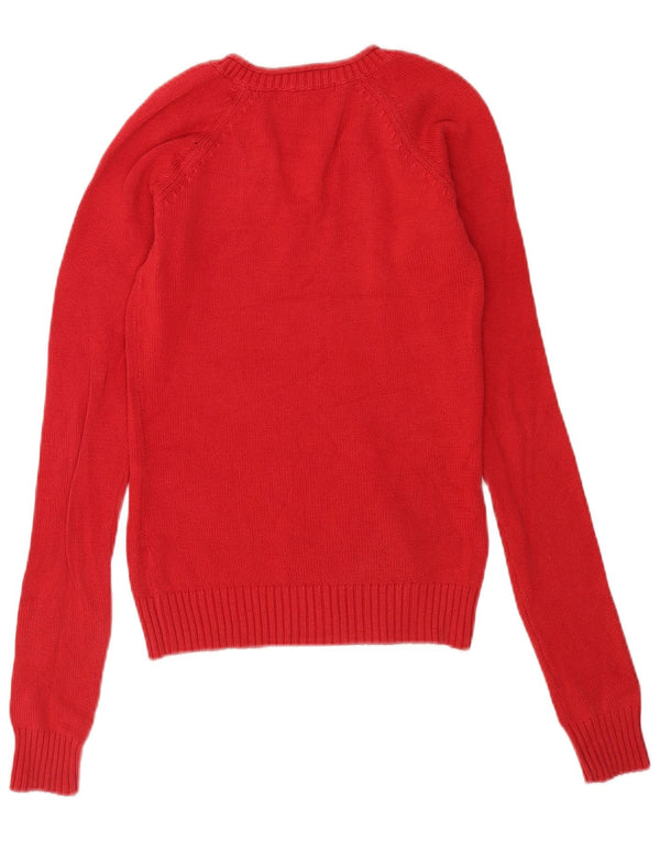 Sweter damski Zara z dekoltem w kształcie litery V, UK 10, mały, czerwony, bawełniany