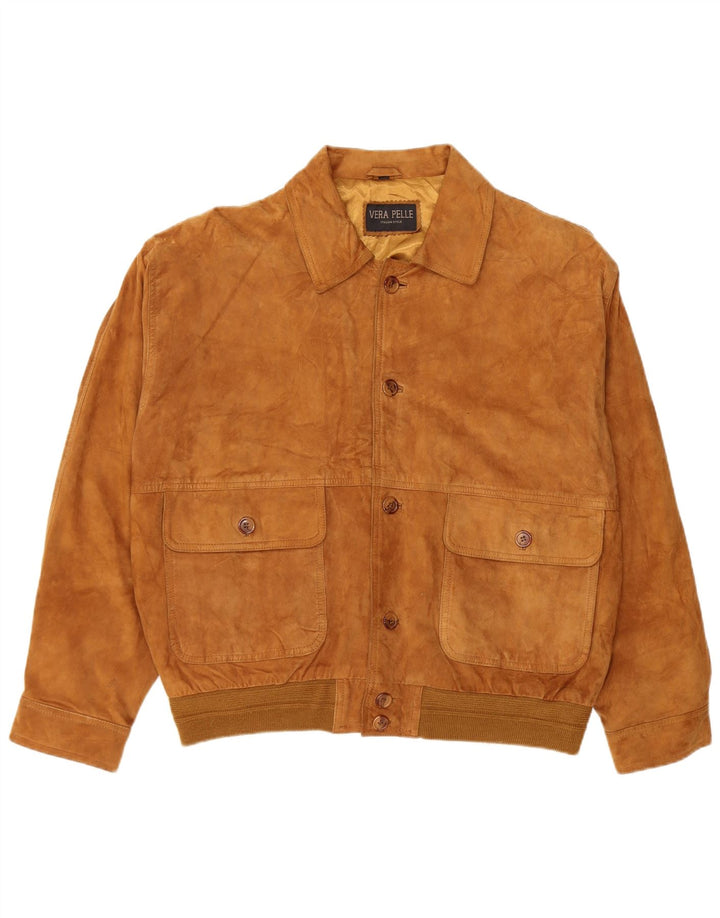 Vintage męska zamszowa kurtka bomber IT 54 2XL brązowa skóra