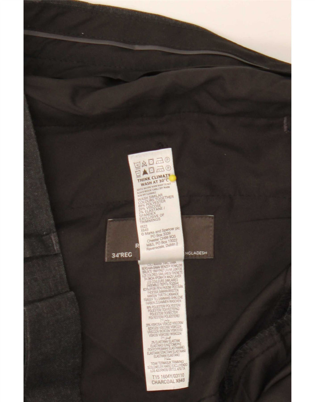 Męskie spodnie garniturowe Marks & Spencer o regularnym kroju W34 L31 Szary poliester
