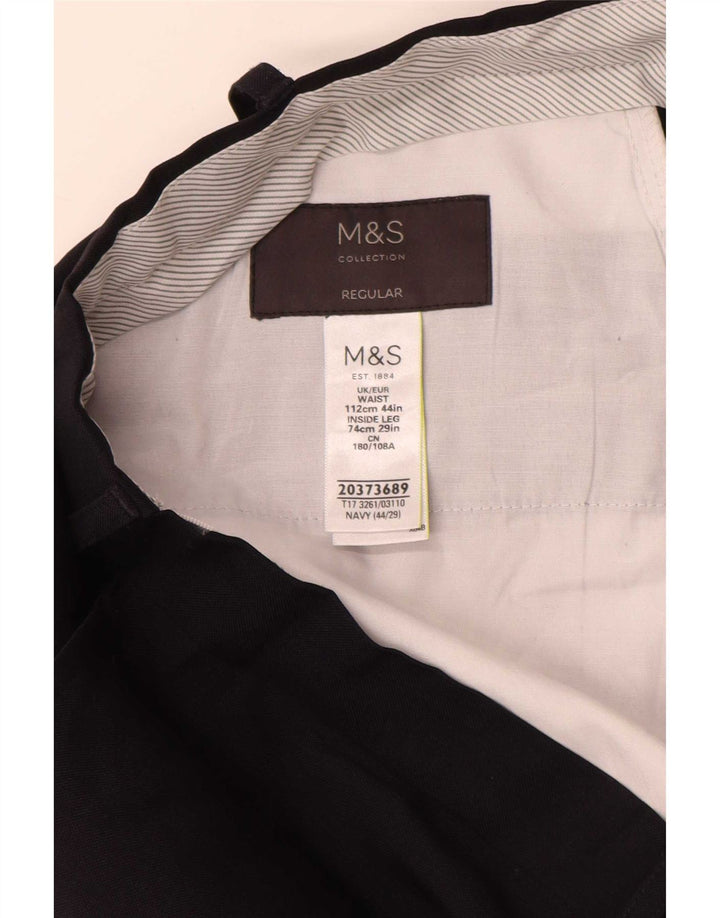 Męskie spodnie garniturowe Marks & Spencer o regularnym kroju W44 L27 Granatowy poliester