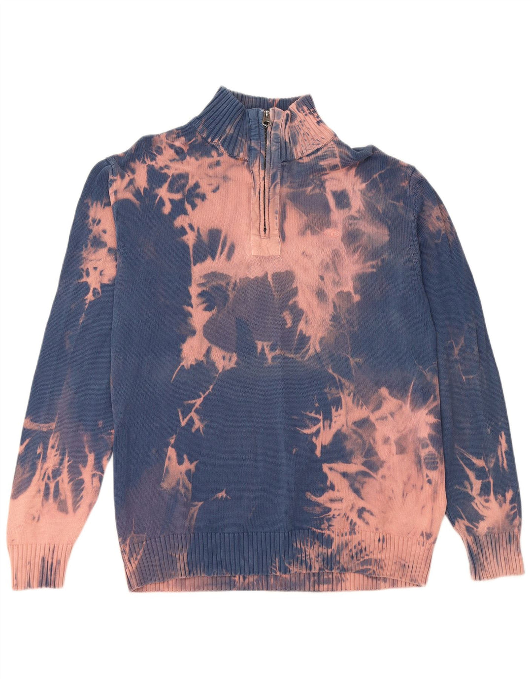 TOM TAILOR Męski sweter z zamkiem błyskawicznym XL Niebieski Tie Dye, bawełniany