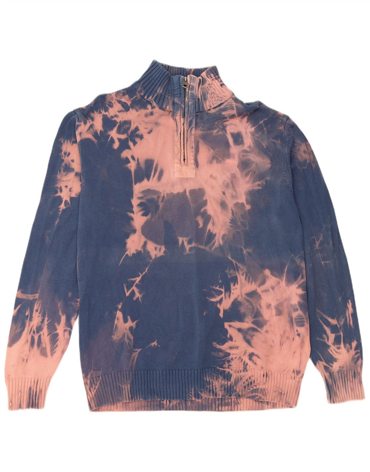 TOM TAILOR Męski sweter z zamkiem błyskawicznym XL Niebieski Tie Dye, bawełniany