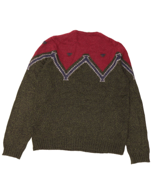 Damski sweter z okrągłym dekoltem Benetton UK 16, duży blok kolorów khaki