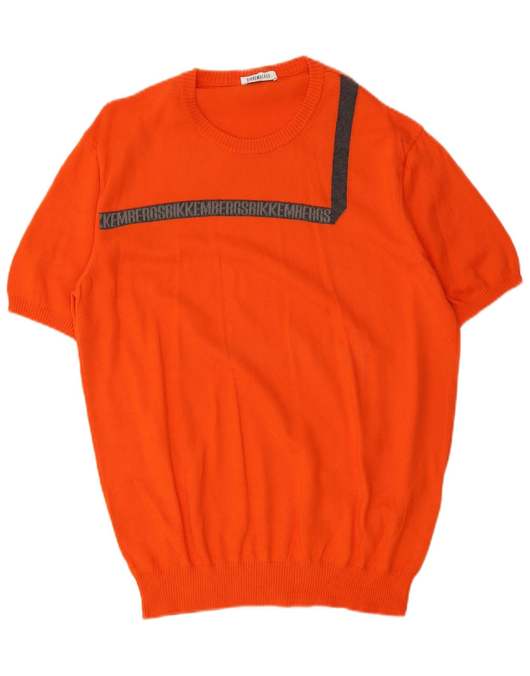 Bikkembergs Męski sweter z graficznym wycięciem pod szyją, duży, pomarańczowy, bawełniany