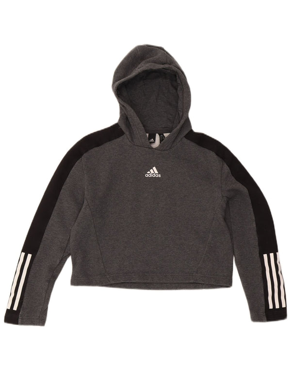 Adidas Dziewczęca bluza z kapturem Crop 11-12 lat Szara bawełna z blokami kolorów