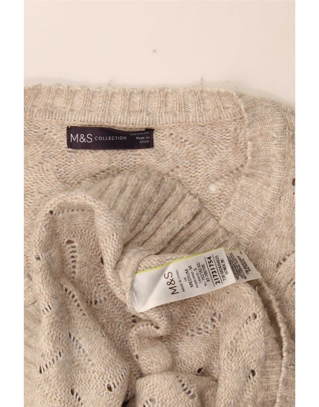 Marks & Spencer Damski sweter oversize z dekoltem w kształcie litery V, UK 14, średni beż