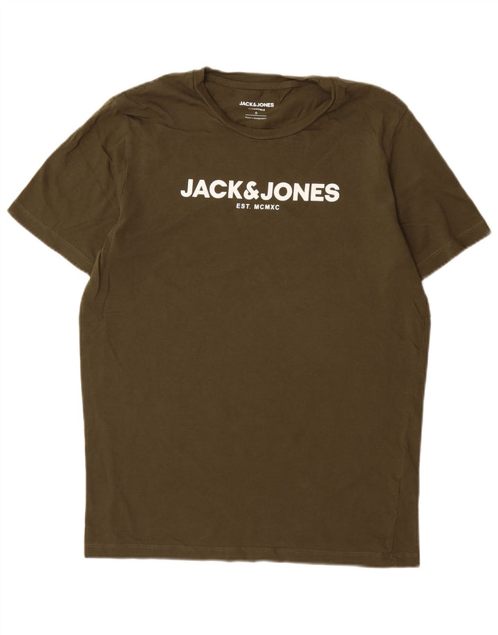 Męski T-shirt z grafiką Jack & Jones, mały, bawełniany khaki