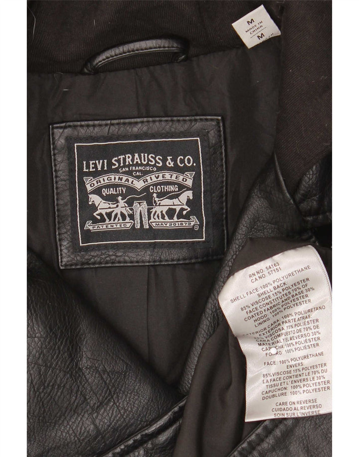 Damska kurtka motocyklowa Levi's z kapturem i sztuczną skórą UK 12, średnia czarna
