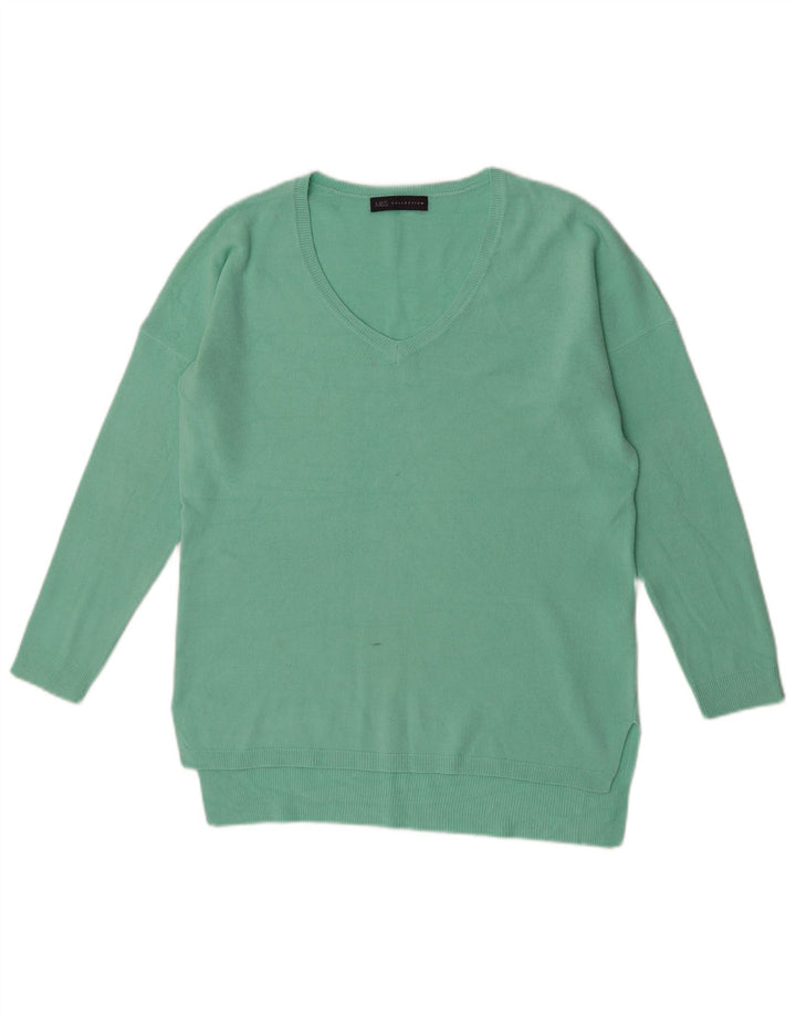 Marks & Spencer Damski sweter z dekoltem w kształcie litery V, UK 12, średni zielony akryl