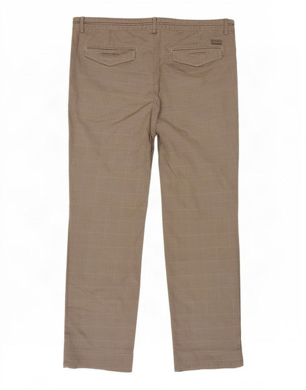 Męskie proste spodnie Chino Trussardi W36 L32 Beżowa bawełniana krata