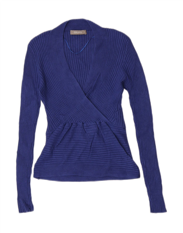 Sweter damski Oasis z dekoltem w kształcie litery V, UK 12, średni niebieski, wiskoza
