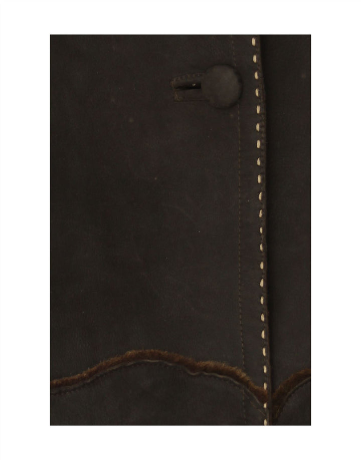 Zamszowy płaszcz damski VINTAGE UK 16, duży, brązowy