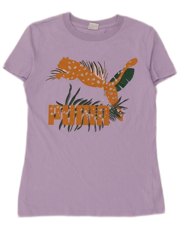 Puma Girls Graphic T-Shirt Top 13-14 Years Purple Cotton