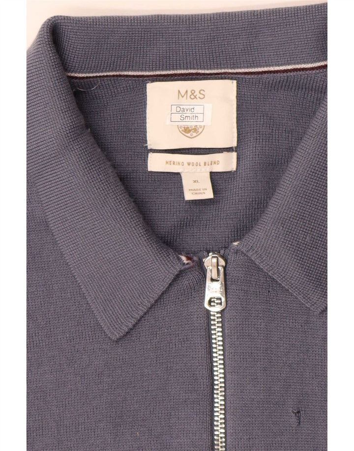 Marks & Spencer Męski sweter rozpinany XL, niebieska wełna merynosów