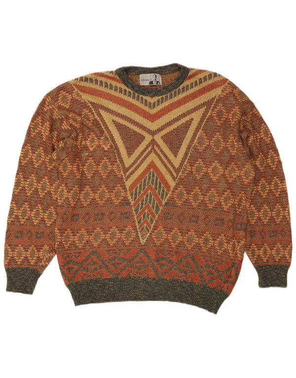 Vintage męski sweter z okrągłym dekoltem i okrągłym dekoltem XL, wielobarwny, geometryczny