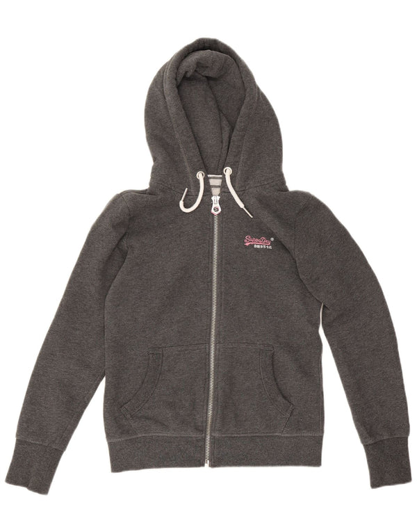Damski sweter z kapturem i zamkiem Superdry UK 10, mały, szary, z bawełny w plamki