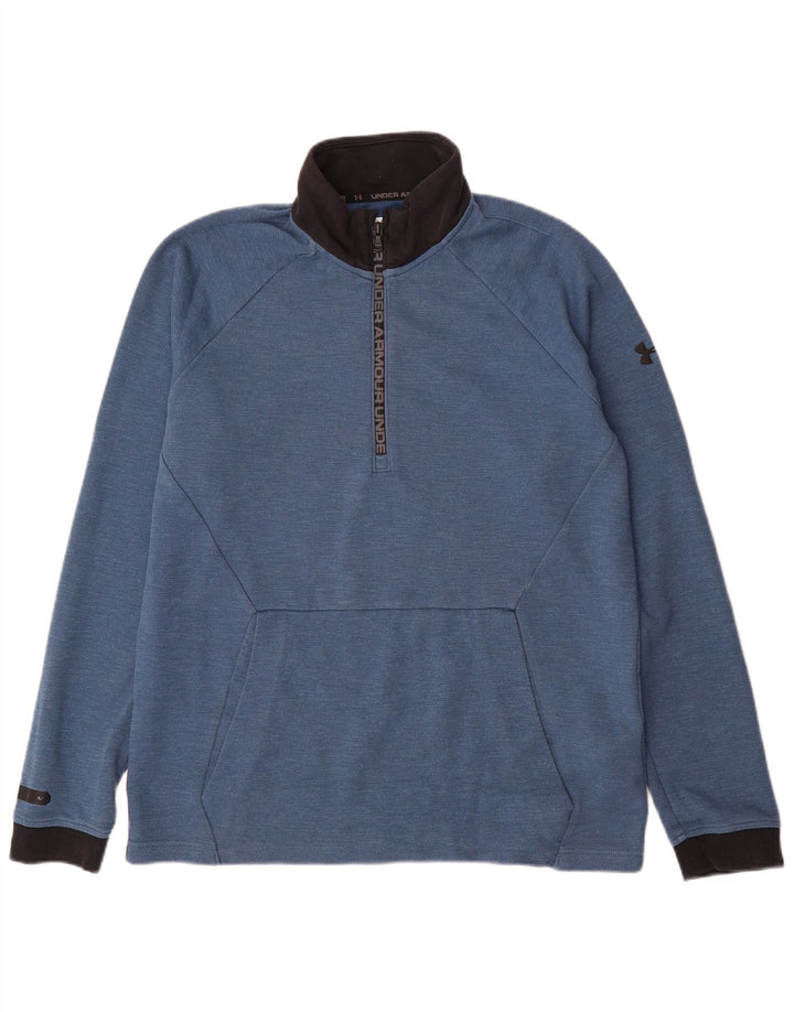 Under Armour Męski top z długim rękawem i zamkiem 1/4, duży, niebieski, bawełniany w bloki kolorów