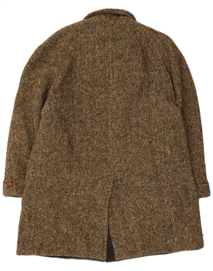 Płaszcz męski w stylu vintage IT 52 XL Khaki z dziewiczej wełny w jodełkę
