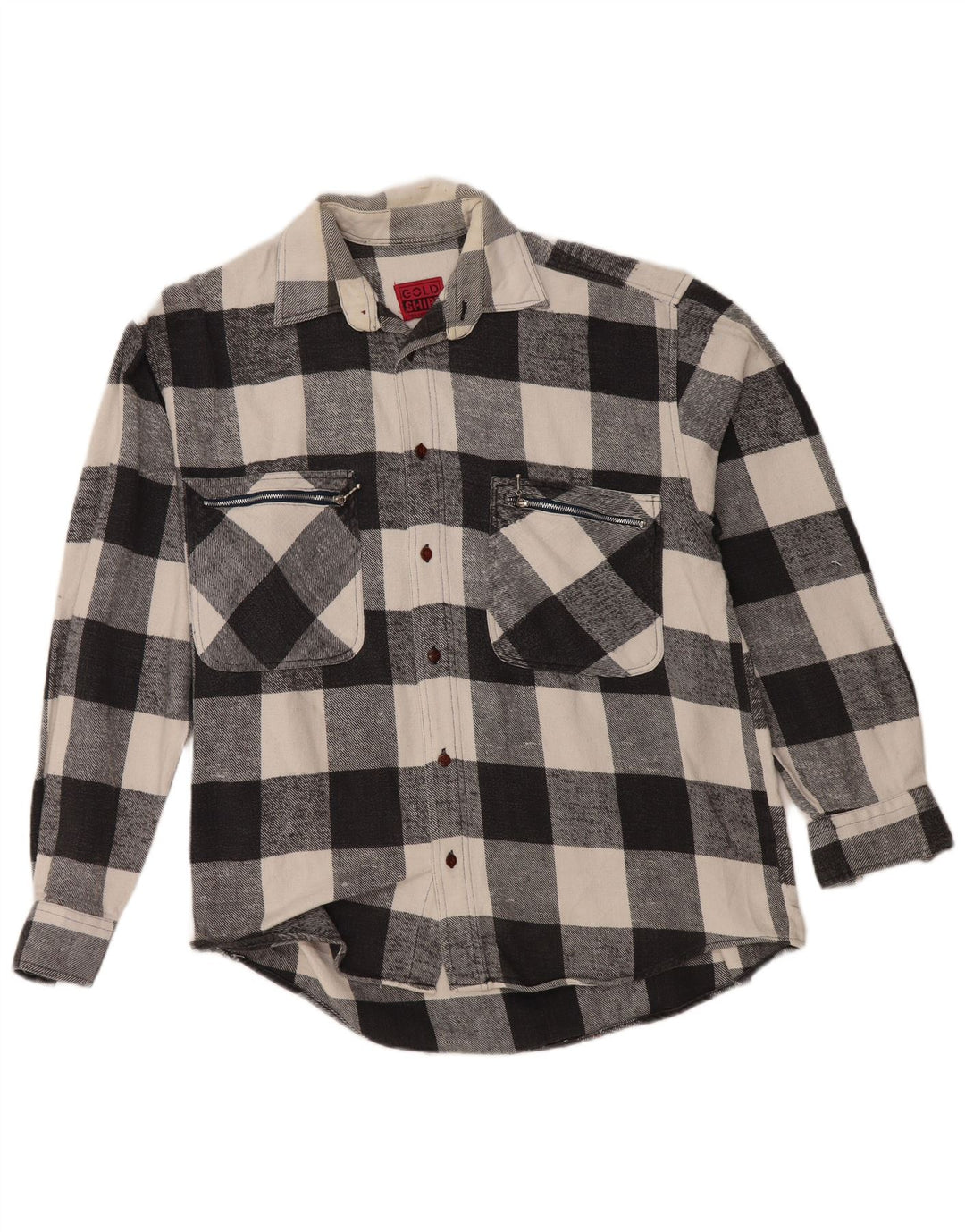 Męska koszula flanelowa w stylu vintage, średnia czarna bawełniana kratka