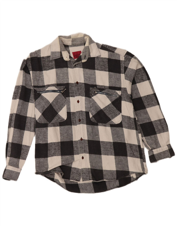 Męska koszula flanelowa w stylu vintage, średnia czarna bawełniana kratka