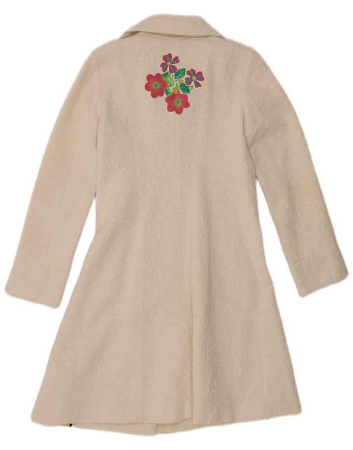 Desigual damski płaszcz EU 38, średniej wielkości, biały, bawełniany w kwiaty