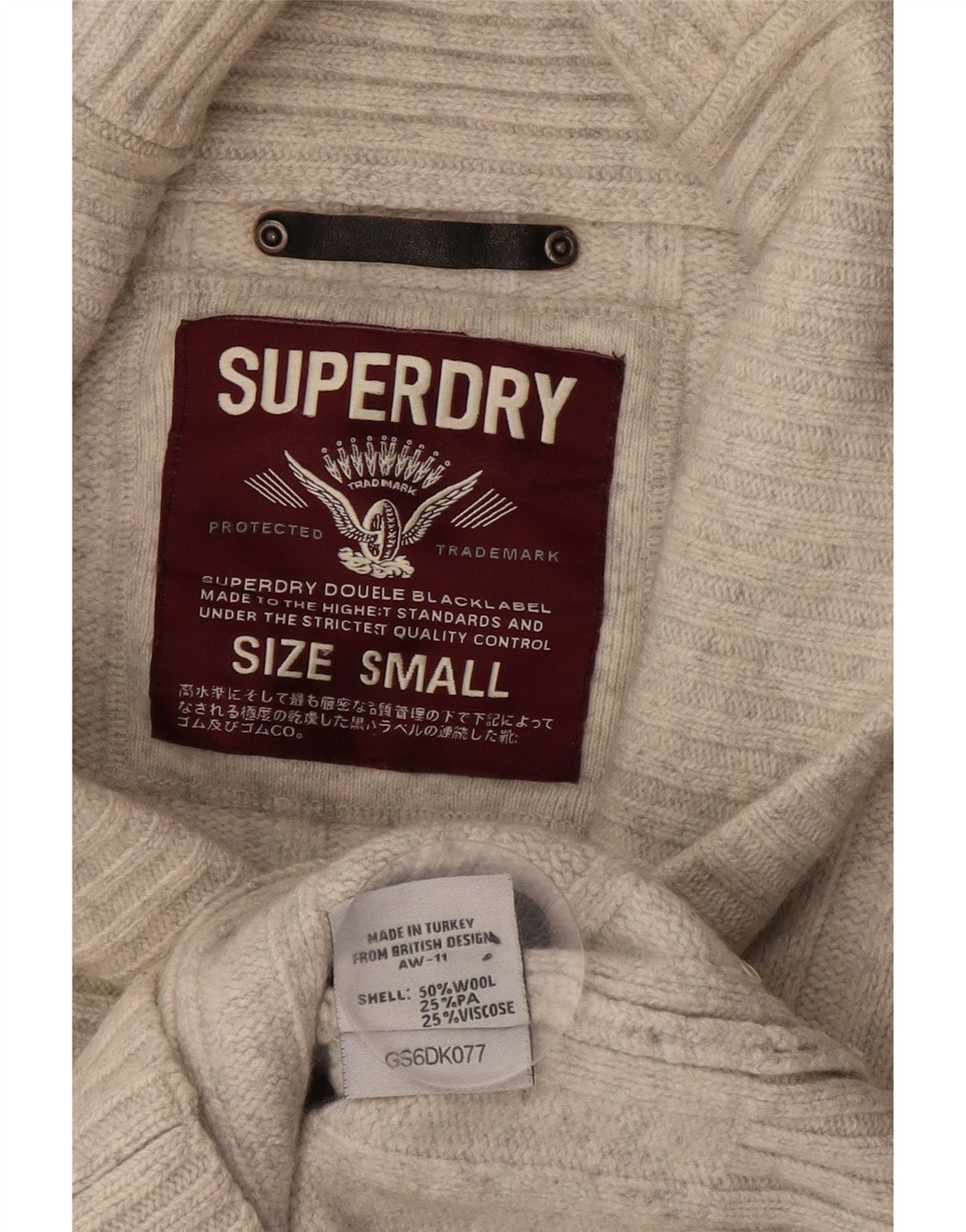 SUPERDRY Damski sweter rozpinany UK 10, mała wełniana w kolorze złamanej bieli