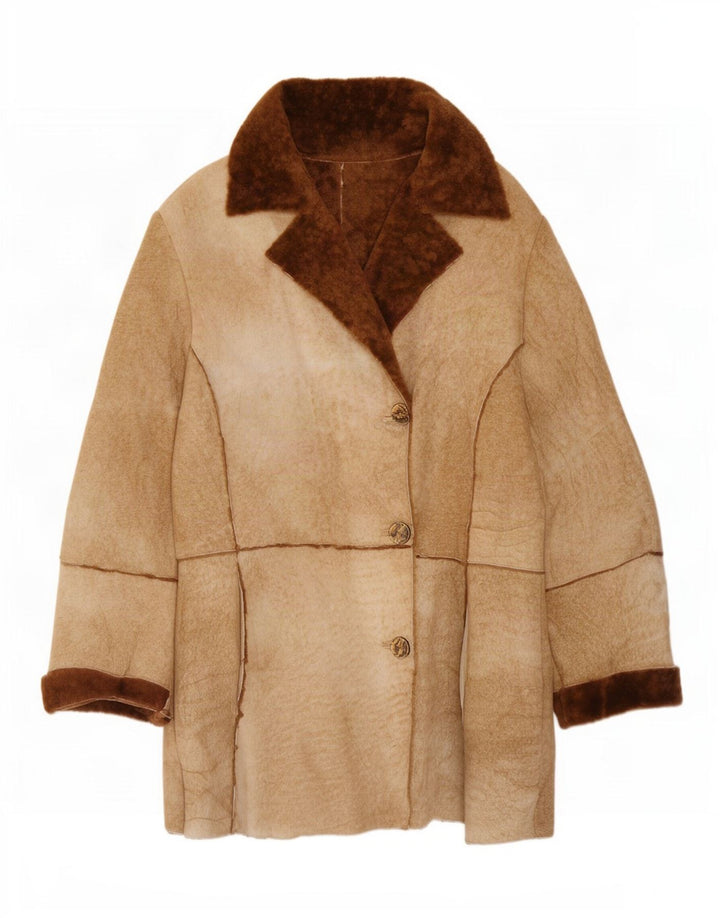 Vintage damska kurtka shearling UK 14 średni brąz