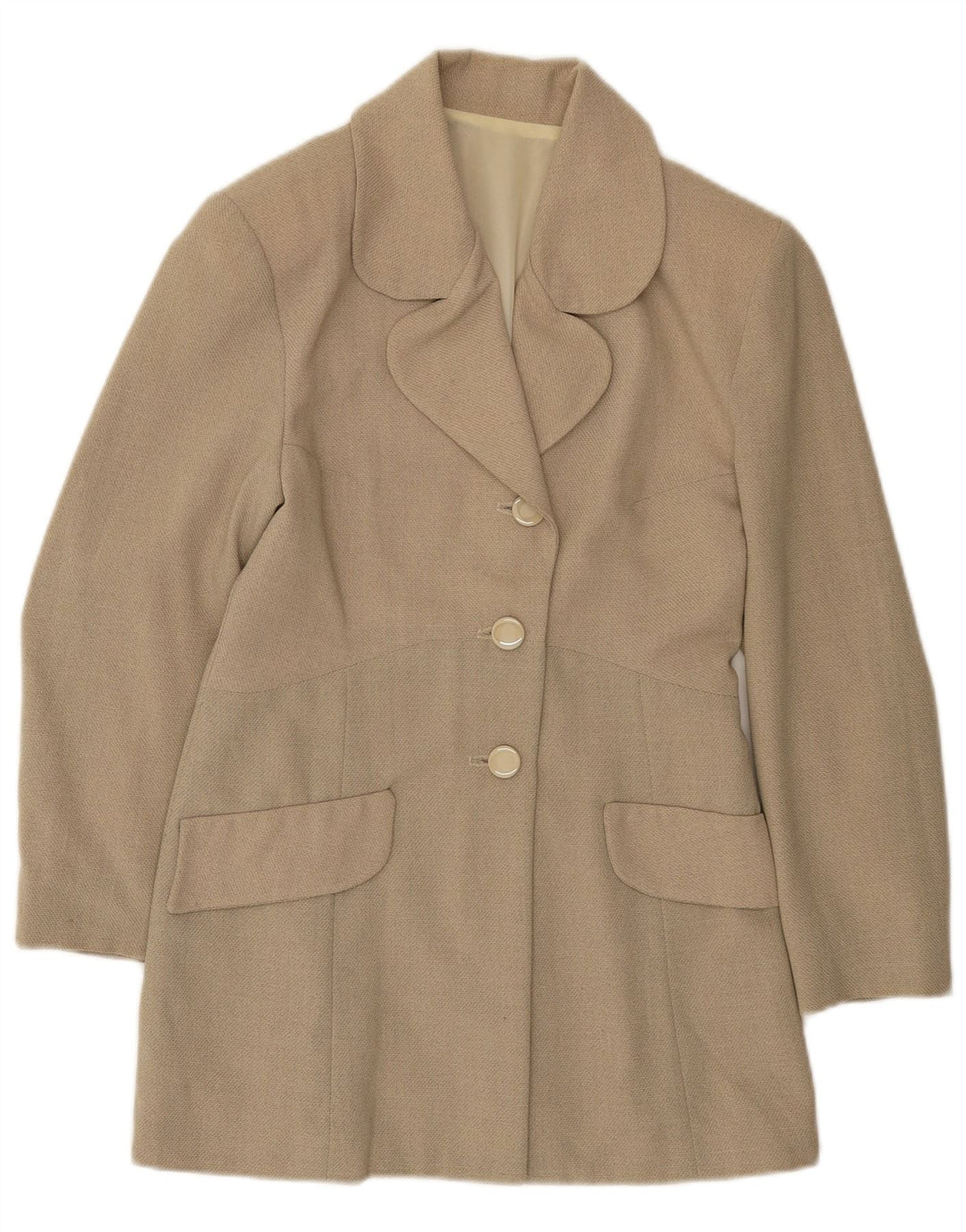 Vintage damska marynarka zapinana na 3 guziki i rękaw 3/4 UK 12 średni beż
