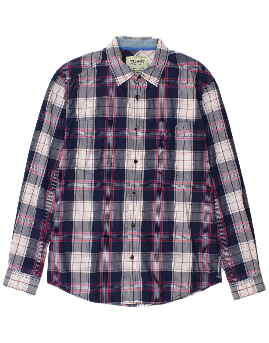 Koszula męska Esprit Slim Fit, średnia, granatowa, bawełniana w kratkę