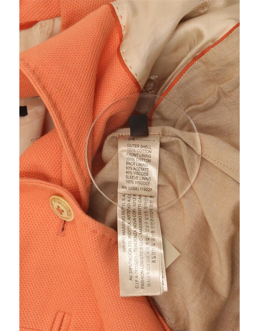 Massimo Dutti Damska marynarka zapinana na 1 guzik EU 38 Mała Pomarańczowa Bawełna