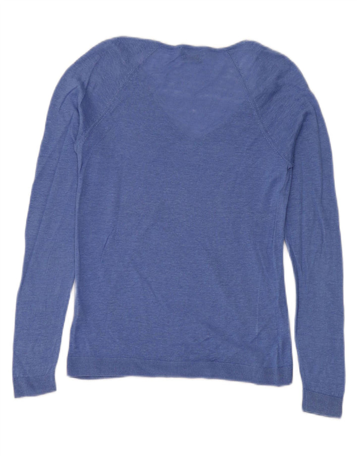Damski sweter Massimo Dutti z dekoltem w kształcie litery V, UK 12, średni niebieski lniany