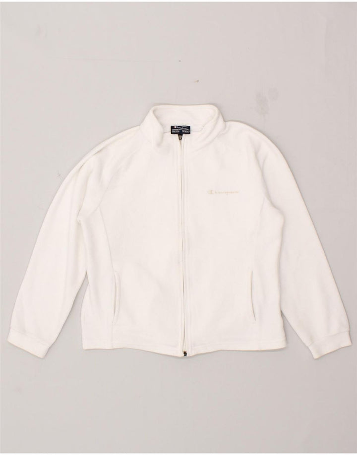 CHAMPION Girls Fleece Jacket 9-10 Years Medium White Polyester Vintage Champion and Second-Hand Champion from Messina Hembry 
