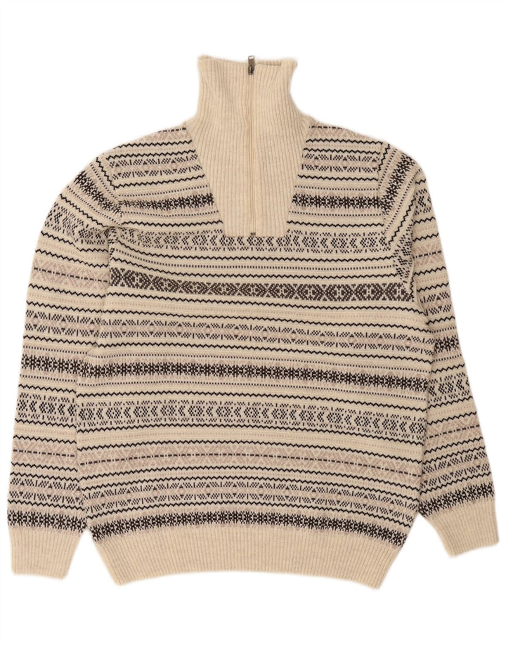 Męski sweter z zamkiem błyskawicznym Jim Spencer Średni beżowy Fair Isle Wool
