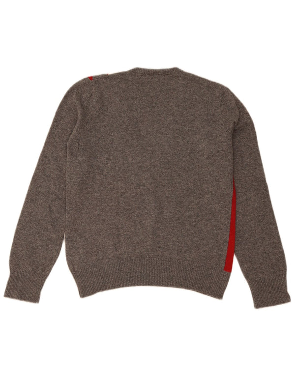 Sweter damski Benetton z dekoltem w kształcie litery V, UK 14, duży, szary, argyle/diamentowa wełna