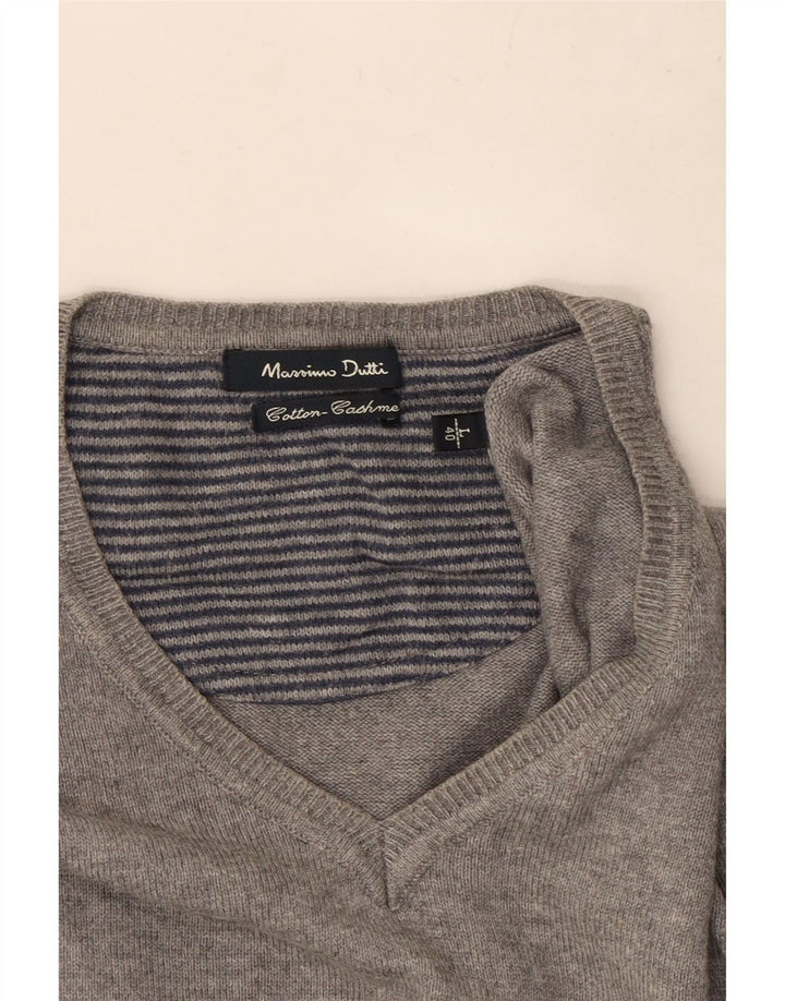 Męski sweter Massimo Dutti z dekoltem w kształcie litery V, duży, szary, bawełniany
