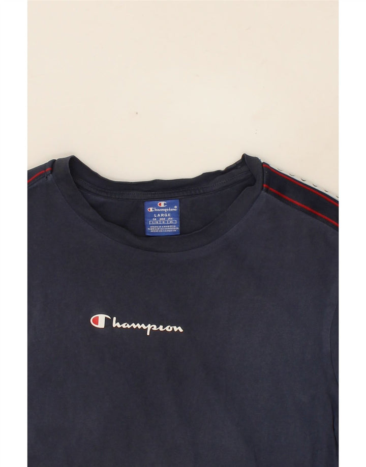 CHAMPION Mens Graphic T-Shirt Top Large Navy Blue Vintage Champion and Second-Hand Champion from Messina Hembry 