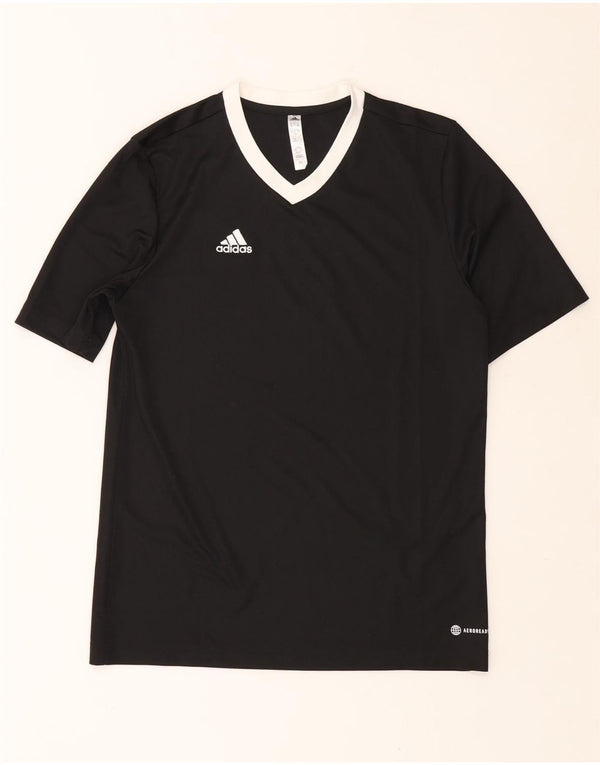 Dziewczęcy T-shirt ADIDAS Aeroready na 15-16 lat, czarny poliester z blokami kolorów