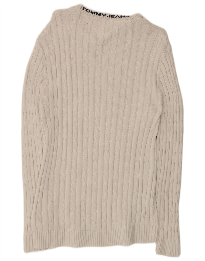 Męski sweter z okrągłym dekoltem Tommy Hilfiger, średniej wielkości biała bawełna
