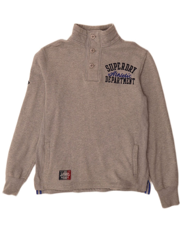 Męski sweter Superdry z grafiką i dekoltem w serek, mały, szary, bawełniany