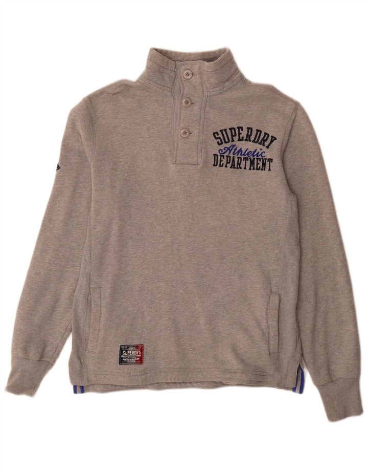 Męski sweter Superdry z grafiką i dekoltem w serek, mały, szary, bawełniany