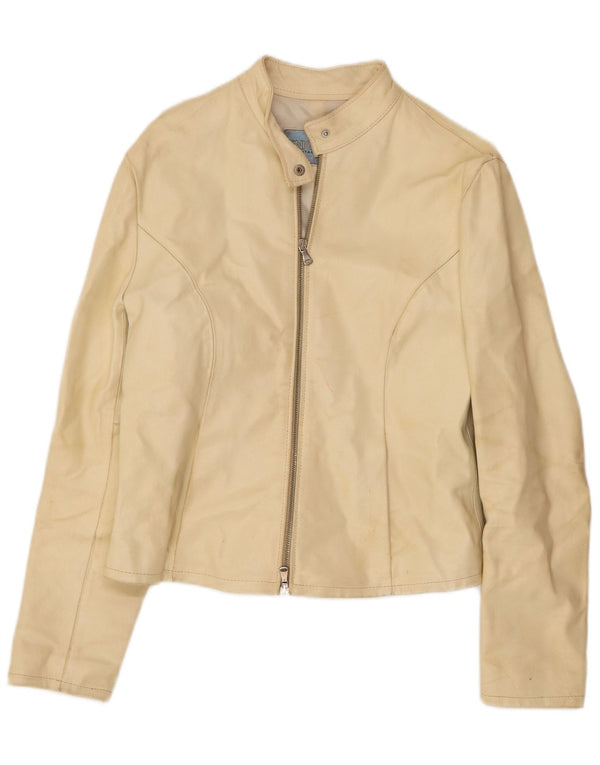 Damska skórzana kurtka motocyklowa w stylu vintage UK 18 XL w kolorze złamanej bieli