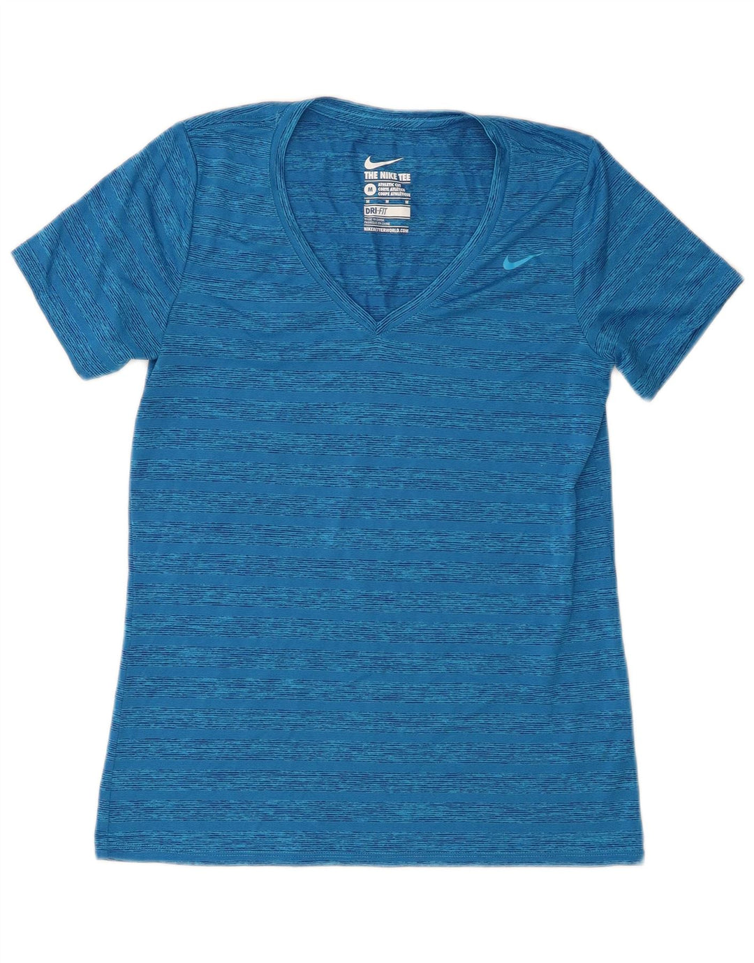 Damska koszulka Nike Dri Fit Top UK 12, poliester w średnie niebieskie paski