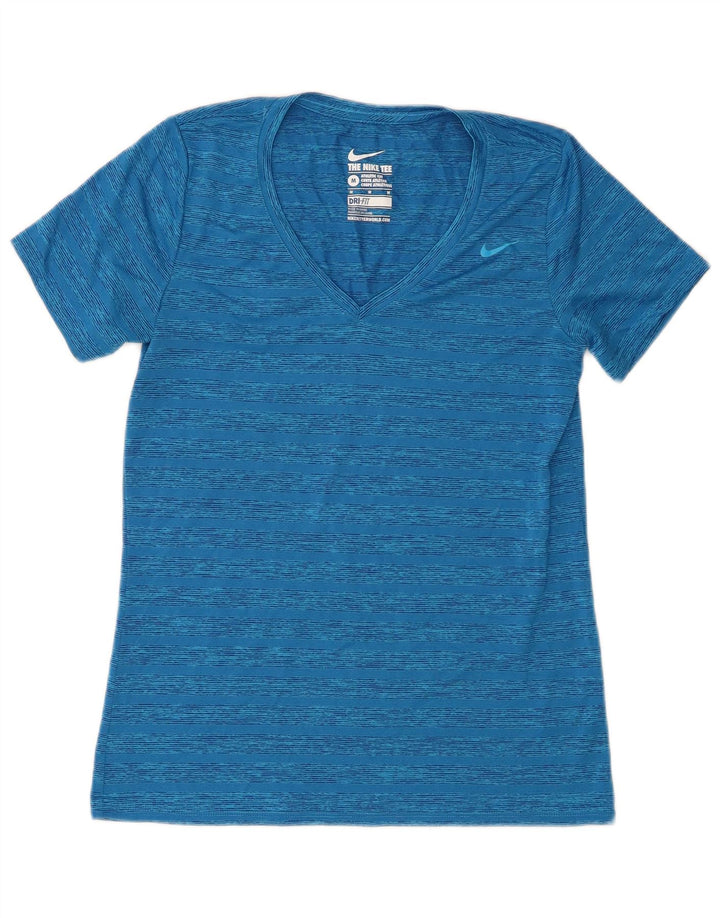 Damska koszulka Nike Dri Fit Top UK 12, poliester w średnie niebieskie paski