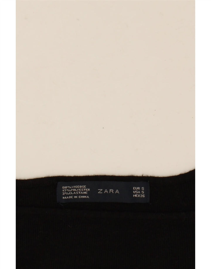 Damski krótki top Zara z długim rękawem UK 10 Small, czarna wiskoza