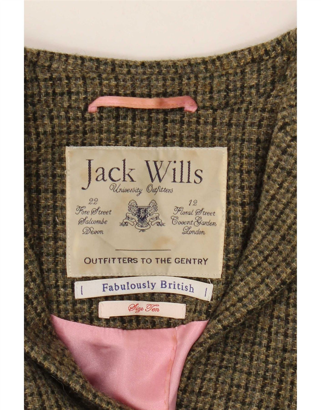 Damska marynarka Jack Wills zapinana na 3 guziki, UK 10, mała, wełniana pepitka, khaki