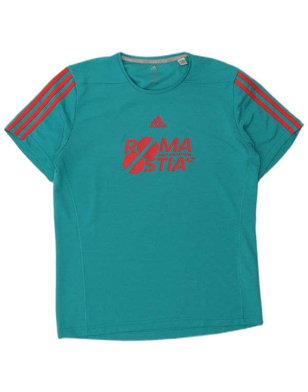 Adidas Mens Roma Graphic T-Shirt Top Medium Turquoise Polyester