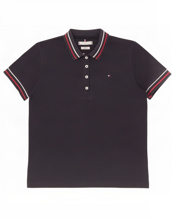Tommy Hilfiger Womens Regular Fit Polo Shirt UK 10 Small Navy Blue Cotton
