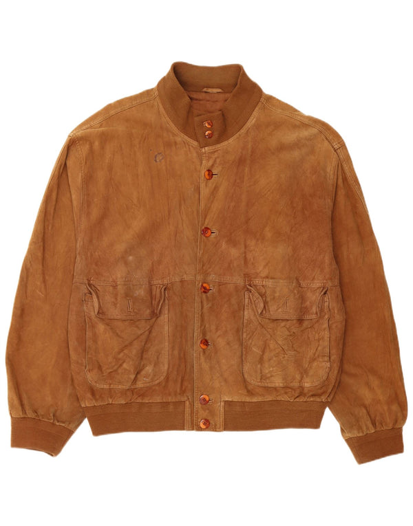 Vintage męska zamszowa kurtka bomber UK 42 XL brązowa skóra